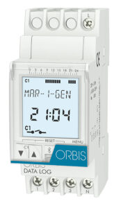 DATA LOG Interruttore Orario Digitale 2 moduli DIN,giornaliero/settimanale,1 contatto, 230V - ORB OB174012
