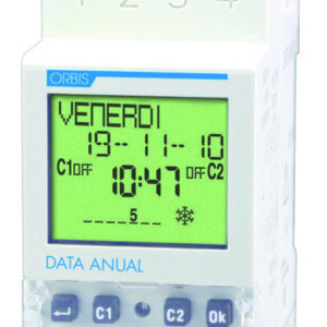 DATA ANUAL Interruttore Orario Digitale 2 moduli DIN,giornaliero/settimanale/ mensile/ annuale,2 contatti, 230V - ORB OB176100