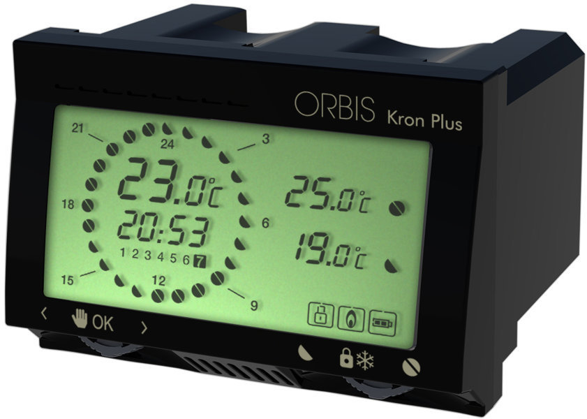 ORUS RF+ATTUATORE Cronotermostato digitale da parete colore BIANCO, 1 relè  (Attuatore) 8A/230V, programmazione giornaliera/settimanale, 1 batteria  1,5V - ORBIS OB324900 - Orbis Italia