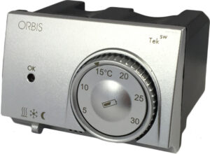 TEK SW ALLUMINIO Termostati Elettronici Da Incasso , selettore riscaldamento/condizionamento, modalità notturna,2 batterie 1,5V - ORB OB322720