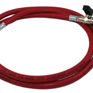Tubo flessibile singolo rosso R22/R407/R32 con rubinetto e depressore attacco 1/4" SAE - 1/4" SAE 45°, lunghezza 1500 mm - ORB OB576079