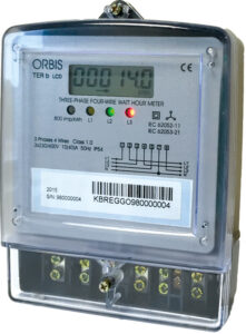 TER b LCD Contatore Trifase Di Energia Attiva, Da Parete ,60A,inserzione diretta, display digitale,lampeggio LED 1.25Wh/imp - ORB OB726001