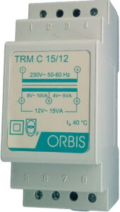 TRM C 15/12 Trasformatori Modulari Per Campanelli , potenza 15 VA, 2 moduli DIN, Tensione primario 230V, Tensione secondario 4/8/12 VAC - ORB OB86C1512