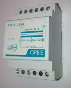 TRM C 24/24 Trasformatori Modulari Per Campanelli , potenza 24 VA, 3 moduli DIN, Tensione primario 230V, Tensione secondario 12/24 VAC - ORB OB86C2424