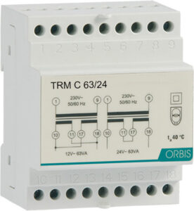 TRM C 63/24 Trasformatori Modulari Per Campanelli , potenza 63 VA, 4 moduli DIN, Tensione primario 230V, Tensione secondario 12/24 VAC - ORB OB86C6324