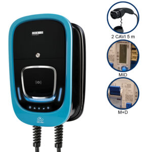 VIARIS COMBI+CCT2PE74ETH MONOFASE 7.4 kW + 7.4 kW 32A, 2 CAVI e CONNETTORE TIPO 2 lunghezza 5m, contatore MID, Protezione Magnetotermica/Differenziale, Ethernet, lettore carte RFID - ORBIS OB94P222FC2
