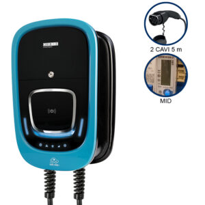 VIARIS COMBI+ CCT2E22ETH TRIFASE 22 kW + 22 kW 3x32A, 2 CAVI e CONNETTORE TIPO 2 lunghezza 5m, contatore MID, Ethernet, lettore carte RFID - ORBIS OB94P722KC2