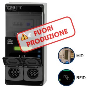 VIARIS COMBI BBT2SHEF74 MONOFASE 7.4 kW + 7,4 kW 32A, 2 prese TIPO 2 e SHUTTER , 2 Contatori MID, Lettore carte RFID - ORBIS OBC3R00212