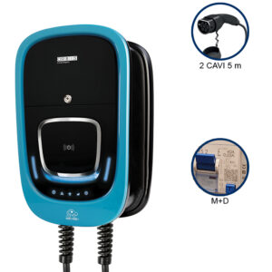 VIARIS COMBI+ CCT2P22ETH TRIFASE 22 kW + 22 kW 3x32A, 2 CAVI e CONNETTORE TIPO 2 lunghezza 5m, Protezione Magnetotermica/Differenziale, Ethernet, lettore carte RFID - ORBIS OB94P722JA2