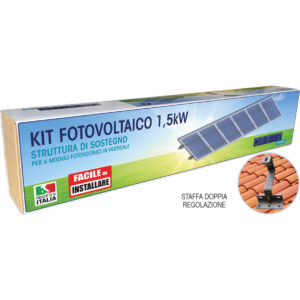 KIT FST-R6 KIT STRUTTURA DI SOSTEGNO 6 PANNELLI per 6 moduli fotovoltaici in verticale su tetto con tegole o coppi, Staffa DOPPIA REGOLAZIONE - ORBIS OBKT6315