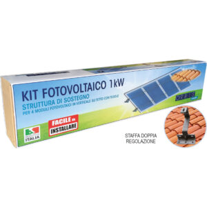 KIT FST-R4 KIT STRUTTURA DI SOSTEGNO 4 PANNELLI per 4 moduli fotovoltaici in verticale su tetto con tegole o coppi, Staffa DOPPIA REGOLAZIONE - ORBIS OBKT6323