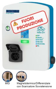 VIARIS CITY BT2SHPSE37 MONOFASE 3.7 kW 16A, 1 presa TIPO 2 e SHUTTER, protezione Magnetotermica/Diffrenziale con Scaricatori, contatore MID, RFID - ORBIS OBY1P40112