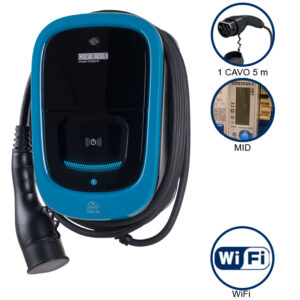 VIARIS UNI+ CT2E74 MONOFASE 7.4 kW 32A, 1 CAVO e CONNETTORE TIPO 2 lunghezza 5m, lettore carte RFID, WiFi - ORBIS OB94U120HB1