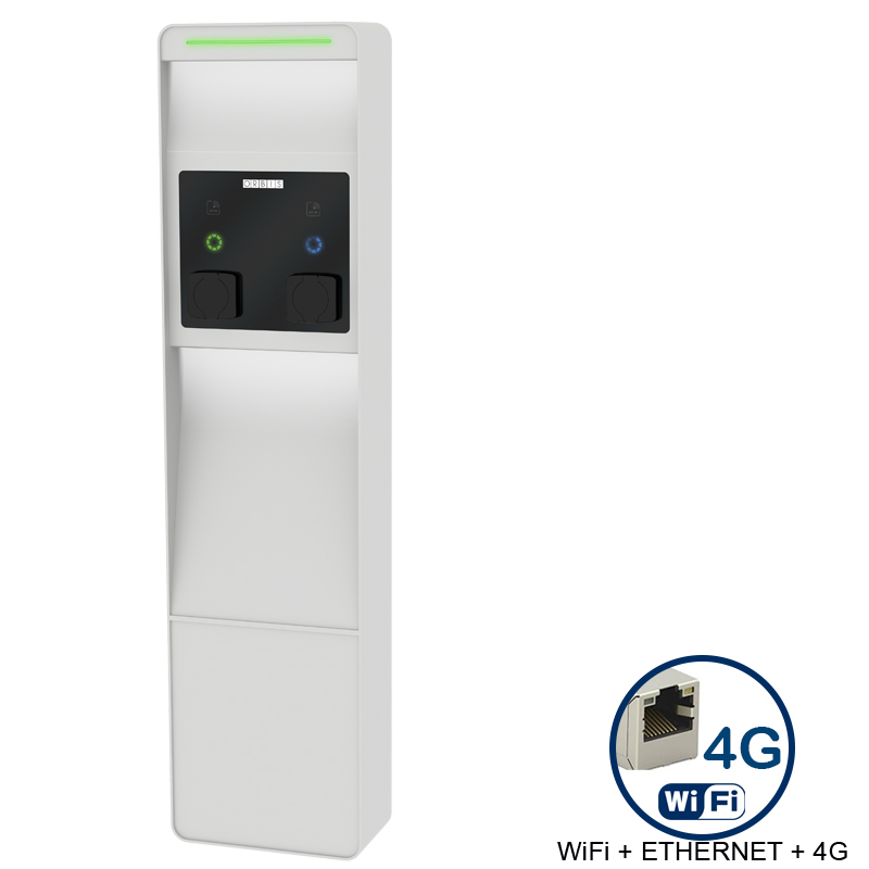 VIARIS CITY+ BBT222ETHG TRIFASE 22 kW + 22 kW, 2 prese TIPO 2 e SHUTTER,WiFi+Ethernet+4G, lettore carte RFID - ORBIS OB94C7CCKA4