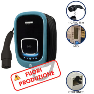 VIARIS UNI CT2E22ETH TRIFASE 22 kW 3x32A, 1 CAVO e CONNETTORE TIPO 2 lunghezza 5m, contatore MID, Ethernet, lettore carte RFID - ORBIS OB94U720HB2