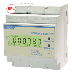 CONTAX D-0643-SPL BUS Contatore trifase energia in configurazione SPL per colonnine VIARIS, 4 Moduli, Comunicazione MODBUS, 6A, display digitale - ORBIS OB709600SPL