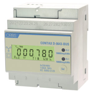 CONTAX D-0643 BUS Contatore trifase energia (Bidirezionale) attiva e reattiva, 4 Moduli, Comunicazione MODBUS, 6A, inserzione con TA, display digitale - ORBIS OB709600