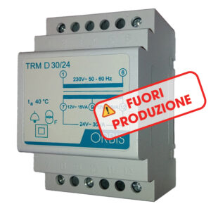 TRM D 30/24 Trasformatori modulari per campanelli, potenza 30 VA, 3 moduli DIN, tensione primario 230V, tensione secondario 12/24 VAC - ORBIS OB86D3024
