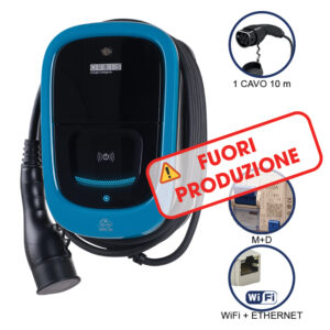 VIARIS UNI+ C10T2P74ETH MONOFASE 7.4 kW 32A, 1 CAVO e CONNETTORE TIPO 2 lunghezza 10m, lettore carte RFID, WiFi + Ethernet - ORBIS OB94U1A09A2