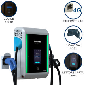 VIARIS GRAVITY 1CCS40TPVETHG DC FAST CHARGER 40 kW, 1 uscita: CCS2, Cavo 5m, Ethernet+4G, lettore carte RFID, lettore carta di credito - ORBIS OB94G5C042T0