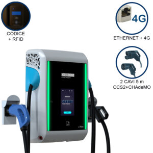 VIARIS GRAVITY 1CCS1CHA40ETHG DC FAST CHARGER 40 kW, 2 uscite: CCS2+CHAdeMO, Cavo 5m, Ethernet+4G, lettore carte RFID - ORBIS OB94G5CH42R0