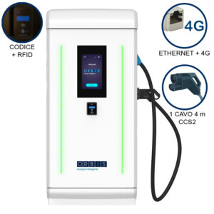 VIARIS LANDER PLUS 1CCS240ETHG DC FAST CHARGER 240 kW, 1 uscita CCS2, Cavo 4m, Ethernet+4G, lettore carte RFID - ORBIS OB94LC00242R0