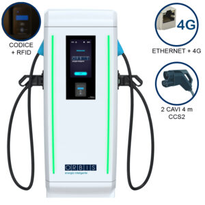 VIARIS LANDER 2CCS60ETHG DC FAST CHARGER 60 kW, 2 uscite: CCS2, Cavo 4m, Ethernet+4G, codice + lettore carte RFID - ORBIS OB94LCC042R0