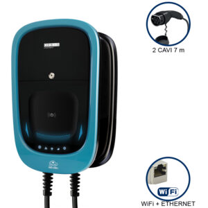 VIARIS COMBI+ CC7T274ETH 7.4 kW + 7.4 kW 32A, 2 CAVI e CONNETTORE TIPO 2 lunghezza 7m, Ethernet, lettore carte RFID - ORBIS OB94P2GGHA2