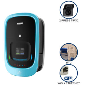 VIARIS COMBI+ BBT2P22DYETH TRIFASE 22 kW + 22 kW 3x32A, Display, 2 PRESE TIPO 2 e SHUTTER, Protezione Magnetot./Diff, Ethernet, lettore carte RFID - ORBIS OB94P7CCJA7