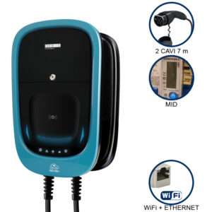 VIARIS COMBI+ CC7T2E22ETH 22 kW + 22 kW 3x32A, 2 CAVI e CONNETTORE TIPO 2 lunghezza 7m, contatore MID, Ethernet, lettore carte RFID - ORBIS OB94P7GGKC2