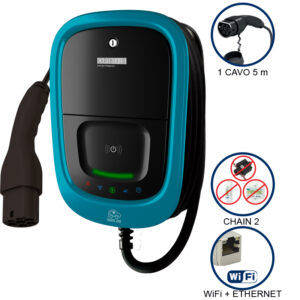 VIARIS UNI+ CT2CHP74ETH CHAIN2 PMD MONOFASE 7.4 kW 32A, 1 CAVO e CONNETTORE TIPO 2 lunghezza 5m, lettore carte RFID, WiFi + Ethernet - ORBIS OB94U1209D2