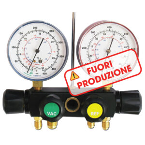 Gruppo manometrico 4 VIE diametro 80 mm, scala bar/psi/°C, classe precisione 1.6 Gas R22-R407C-R134A-R404A Attacchi 3 x 1/4" SAE + 1 x 3/8" SAE - ORBIS OB576040