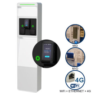 VIARIS CITY+ BBT2PE22TPVETHG TRIFASE 22 kW+22 kW, 2 prese TIPO 2 e SHUTTER,WiFi+Ethernet+4G,POS,protezioni magnet.-diff., cont.MID, lettore carte RFID - ORBIS OB94C7CCJCC