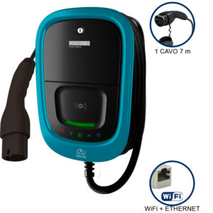 VIARIS UNI+ C7T274ETH MONOFASE 7.4 kW 32A, 1 CAVO e CONNETTORE TIPO 2, lunghezza 7m, lettore carte RFID, WiFi + Ethernet - ORBIS OB94U1G0HA2