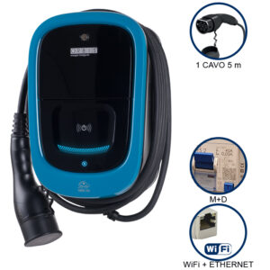 VIARIS UNI+ CT2P22ETH TRIFASE 22 kW 3x32A, 1 CAVO e CONNETTORE TIPO 2 lunghezza 5m, lettore carte RFID, WiFi + Ethernet - ORBIS OB94U4209A2