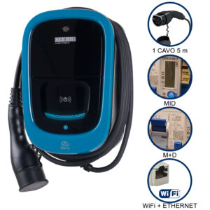 VIARIS UNI+ CT2PE22ETH TRIFASE 22 kW 3x32A, 1 CAVO e CONNETTORE TIPO 2 lunghezza 5m, lettore carte RFID, WiFi + Ethernet - ORBIS OB94U4209B2