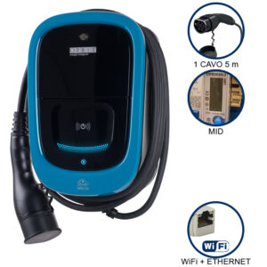 VIARIS UNI+ CT2E22ETH TRIFASE 22 kW 3x32A, 1 CAVO e CONNETTORE TIPO 2 lunghezza 5m, lettore carte RFID, WiFi + Ethernet - ORBIS OB94U420HB2