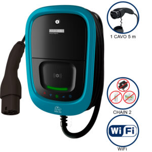VIARIS UNI+ CT2CH22 CHAIN2 C5M TRIFASE 22 kW 3x32A, 1 CAVO e CONNETTORE TIPO 2 lunghezza 5m, lettore carte RFID, WiFi - ORBIS OB94U420HD1