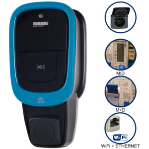 VIARIS UNI+ BT2PE22ETH TRIFASE 22 kW 32A, 1 PRESA TIPO 2 con SHUTTER, lettore carte RFID, WiFi + Ethernet - ORBIS OB94U4C09B2