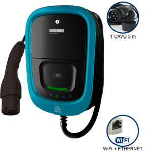 VIARIS UNI+ CT2PT22ETH TRIFASE 22 kW 3x32A, 1 CAVO e CONNETTORE TIPO 2 per TESLA, lunghezza 5m, lettore carte RFID, WiFi + Ethernet - ORBIS OB94U4T0HA2